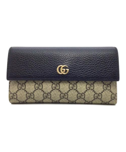 GUCCI（グッチ）GUCCI (グッチ) GUCCI(グッチ)長財布GG マーモント ダブルG バイカラー コンチネンタルウォレット ブラック×ベージュの古着・服飾アイテム