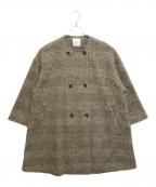 Spick and Spanスピック＆スパン）の古着「23-020-200-2050-4-0　Wスライバー ノーカラーチェックポンチョコート」｜ブラウン×グレー