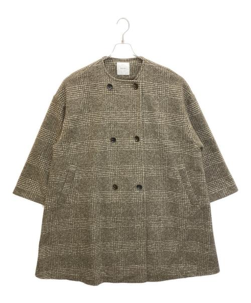 Spick and Span（スピック＆スパン）Spick and Span (スピックアンドスパン) 23-020-200-2050-4-0　Wスライバー ノーカラーチェックポンチョコート ブラウン×グレー サイズ:38の古着・服飾アイテム