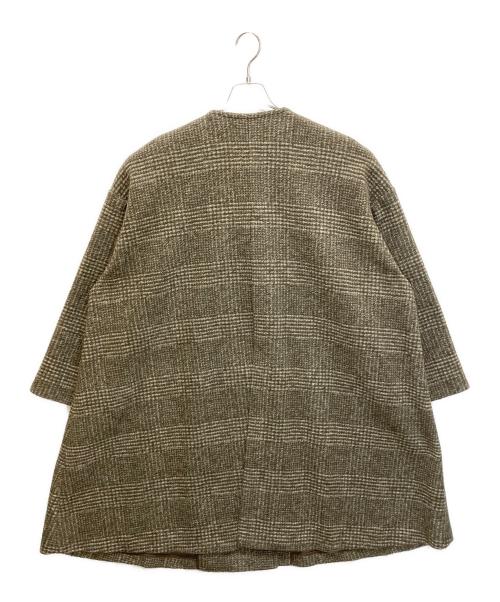Spick and Span（スピック＆スパン）Spick and Span (スピックアンドスパン) 23-020-200-2050-4-0　Wスライバー ノーカラーチェックポンチョコート ブラウン×グレー サイズ:38の古着・服飾アイテム