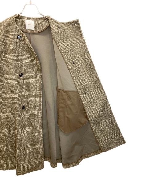 Spick and Span（スピック＆スパン）Spick and Span (スピックアンドスパン) 23-020-200-2050-4-0　Wスライバー ノーカラーチェックポンチョコート ブラウン×グレー サイズ:38の古着・服飾アイテム