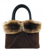 Salvatore Ferragamoサルヴァトーレ フェラガモ）の古着「ファー付きスウェードハンドバッグ」｜ブラウンｈｐ