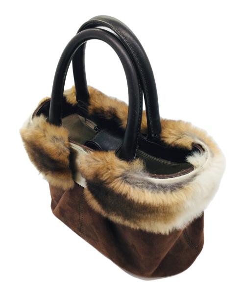 Salvatore Ferragamo（サルヴァトーレ フェラガモ）Salvatore Ferragamo (サルヴァトーレ フェラガモ) ファー付きスウェードハンドバッグ ブラウンｈｐの古着・服飾アイテム