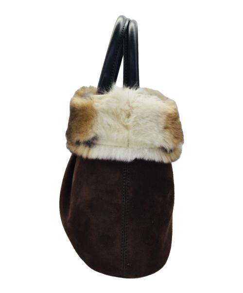 Salvatore Ferragamo（サルヴァトーレ フェラガモ）Salvatore Ferragamo (サルヴァトーレ フェラガモ) ファー付きスウェードハンドバッグ ブラウンｈｐの古着・服飾アイテム