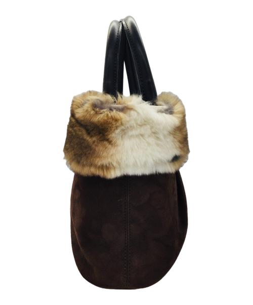 Salvatore Ferragamo（サルヴァトーレ フェラガモ）Salvatore Ferragamo (サルヴァトーレ フェラガモ) ファー付きスウェードハンドバッグ ブラウンｈｐの古着・服飾アイテム