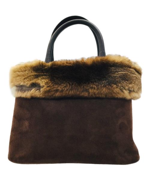 Salvatore Ferragamo（サルヴァトーレ フェラガモ）Salvatore Ferragamo (サルヴァトーレ フェラガモ) ファー付きスウェードハンドバッグ ブラウンｈｐの古着・服飾アイテム