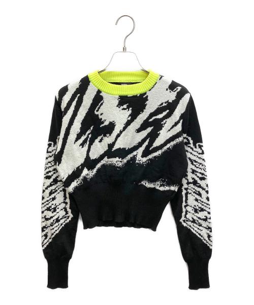 DIESEL（ディーゼル）DIESEL (ディーゼル) 厚手ニット ホワイト×ブラック×イエロー サイズ:Mの古着・服飾アイテム