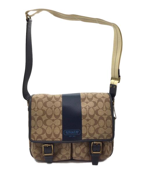 COACH（コーチ）COACH (コーチ) ヘリテージ ストライプ ショルダーバッグ ブラウン×ネイビーの古着・服飾アイテム