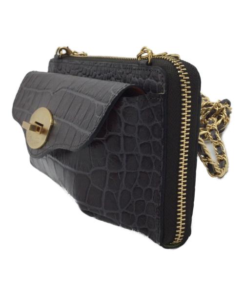 Accessoires（アクセソワ）Accessoires (アクセソワ) クロコ型押しショルダーウォレット ダークグレー×ゴールドの古着・服飾アイテム