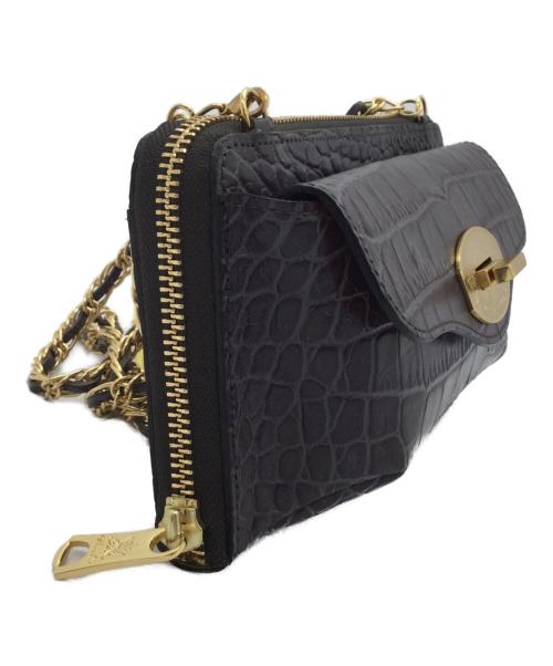 Accessoires（アクセソワ）Accessoires (アクセソワ) クロコ型押しショルダーウォレット ダークグレー×ゴールドの古着・服飾アイテム