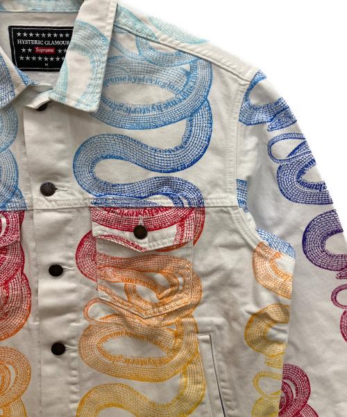SUPREME（シュプリーム）SUPREME (シュプリーム) Hysteric Glamour (ヒステリックグラマー) スネイクデニムトラッカージャケット ブルー×ホワイト サイズ:Mの古着・服飾アイテム