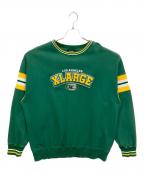 X-LARGEエクストララージ）の古着「101223012007　STRIPED SLEEVE TEAM LOGO CREWNECK SWEAT」｜グリーン×イエロー