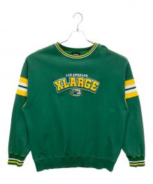 X-LARGE（エクストララージ）の古着「101223012007　STRIPED SLEEVE TEAM LOGO CREWNECK SWEAT」｜グリーン×イエロー