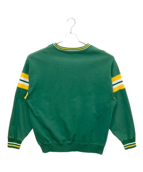 X-LARGE（エクストララージ）X-LARGE (エクストララージ) 101223012007　STRIPED SLEEVE TEAM LOGO CREWNECK SWEAT グリーン×イエロー サイズ:XLの古着・服飾アイテム
