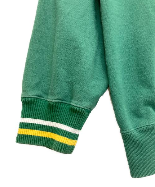 X-LARGE（エクストララージ）X-LARGE (エクストララージ) 101223012007　STRIPED SLEEVE TEAM LOGO CREWNECK SWEAT グリーン×イエロー サイズ:XLの古着・服飾アイテム