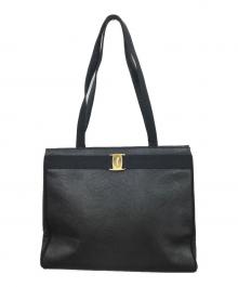 Salvatore Ferragamo（サルヴァトーレ フェラガモ）の古着「型押しトートバッグ」｜ブラック×ゴールド