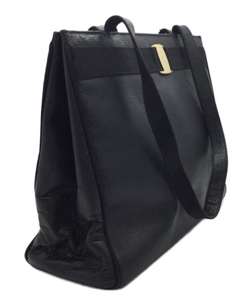 Salvatore Ferragamo（サルヴァトーレ フェラガモ）Salvatore Ferragamo (サルヴァトーレ フェラガモ) 型押しトートバッグ ブラック×ゴールドの古着・服飾アイテム