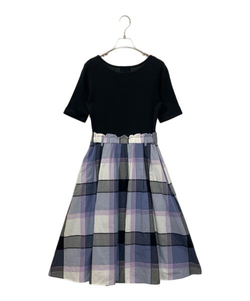 BLUE LABEL CRESTBRIDGE（ブルーレーベルクレストブリッジ）BLUE LABEL CRESTBRIDGE (ブルーレーベルクレストブリッジ) 55J80-579-23　半袖ワンピース ネイビー×パープル サイズ:38の古着・服飾アイテム