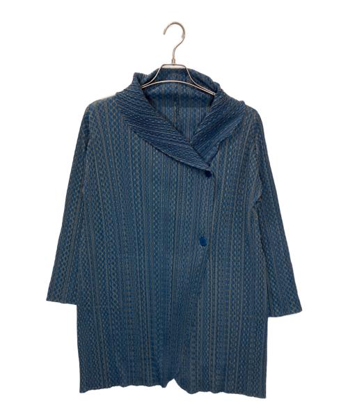 PLEATS PLEASE（プリーツプリーズ）PLEATS PLEASE (プリーツプリーズ) PP33-JA701 ショールカラージャケット ブルー サイズ:3の古着・服飾アイテム