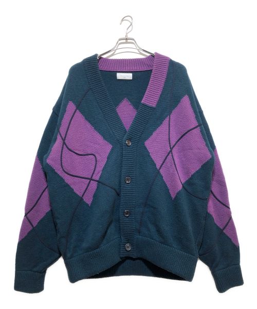 taupe（トープ）taupe (トープ) ストレインアーガイルカーディガン グリーン×パープル サイズ:03の古着・服飾アイテム