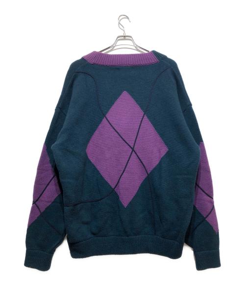 taupe（トープ）taupe (トープ) ストレインアーガイルカーディガン グリーン×パープル サイズ:03の古着・服飾アイテム
