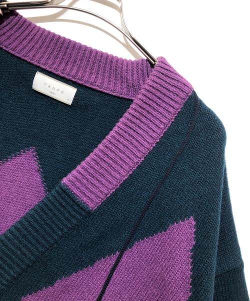 taupe（トープ）taupe (トープ) ストレインアーガイルカーディガン グリーン×パープル サイズ:03の古着・服飾アイテム