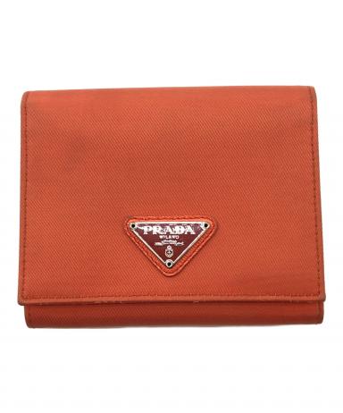 美品希少　PRADA プラダ　三つ折り　財布　ナイロン　付属品　オレンジ　カード 中古・古着通販】PRADA (プラダ) 3つ折り財布 オレンジ｜ブランド