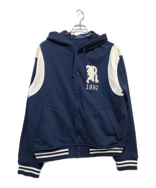 POLO RALPH LAUREN（ポロ・ラルフローレン）POLO RALPH LAUREN (ポロ・ラルフローレン) フーデッドベースボールジャケット ネイビー×ホワイト サイズ:Lの古着・服飾アイテム