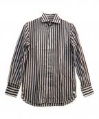 GUY ROVERギローバー）の古着「ストライプシャツ」｜ブラウン×ホワイト