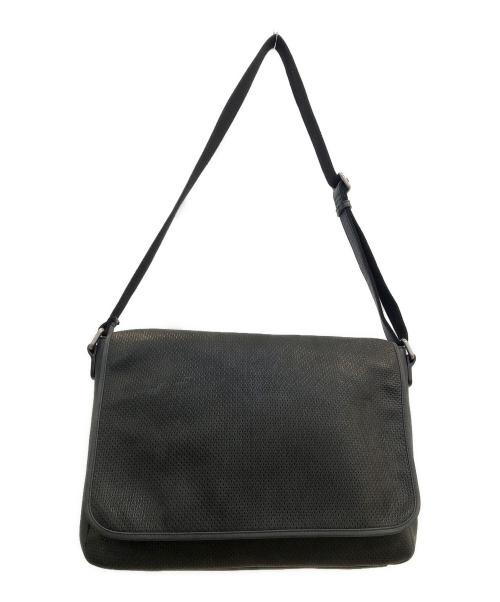 GIORGIO ARMANI（ジョルジョアルマーニ）GIORGIO ARMANI (ジョルジョアルマーニ) レザーメッセンジャーバッグ ブラックの古着・服飾アイテム