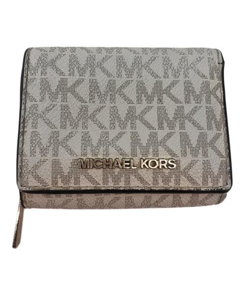 MICHAEL KORS（マイケルコース）MICHAEL KORS (マイケルコース) 3つ折り財布 ホワイト×ブラウンの古着・服飾アイテム