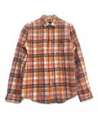 BURBERRY BLACK LABELバーバリーブラックレーベル）の古着「リネンチェックシャツ」｜オレンジ