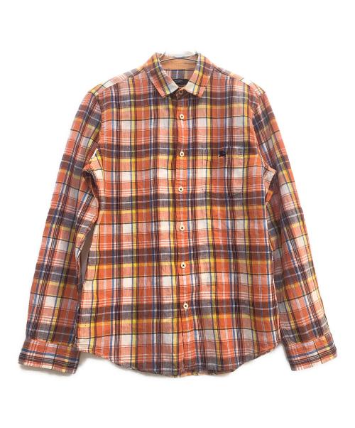 BURBERRY BLACK LABEL（バーバリーブラックレーベル）BURBERRY BLACK LABEL (バーバリーブラックレーベル) リネンチェックシャツ オレンジ サイズ:2の古着・服飾アイテム