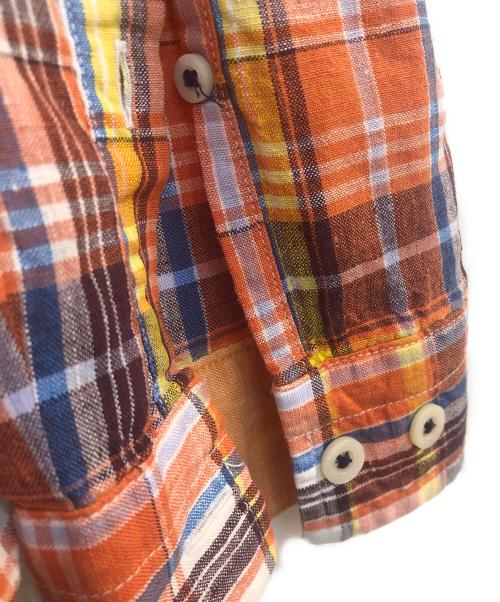 BURBERRY BLACK LABEL（バーバリーブラックレーベル）BURBERRY BLACK LABEL (バーバリーブラックレーベル) リネンチェックシャツ オレンジ サイズ:2の古着・服飾アイテム