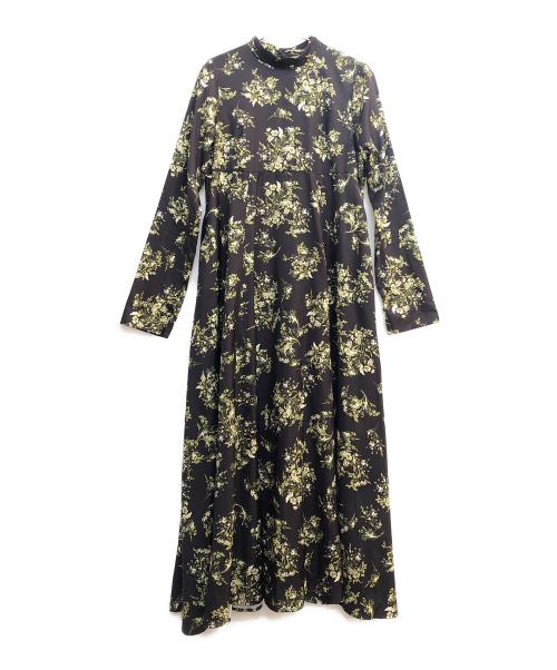 Ample（アンプル）ample (アンプル) ボタニカルプリントバックオープンワンピース ブラック×グリーン サイズ:9の古着・服飾アイテム