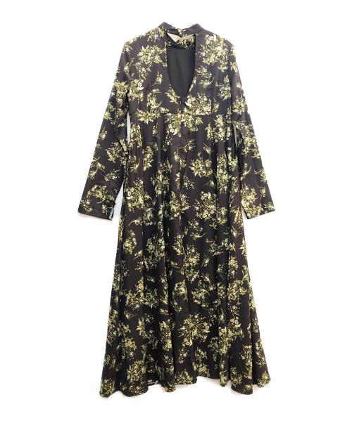 Ample（アンプル）ample (アンプル) ボタニカルプリントバックオープンワンピース ブラック×グリーン サイズ:9の古着・服飾アイテム