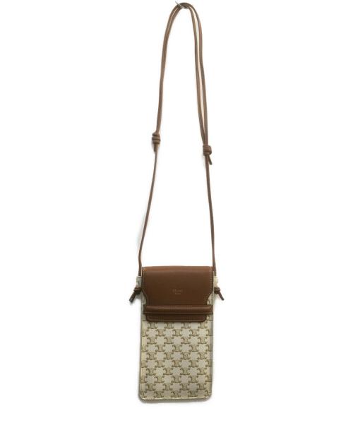 CELINE（セリーヌ）CELINE (セリーヌ) トリオンフキャンバスモバイルポーチ ブラウン×ベージュの古着・服飾アイテム