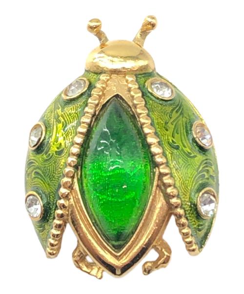 Christian Dior（クリスチャン ディオール）Christian Dior (クリスチャン ディオール) てんとう虫型ブローチ ゴールド×グリーンの古着・服飾アイテム