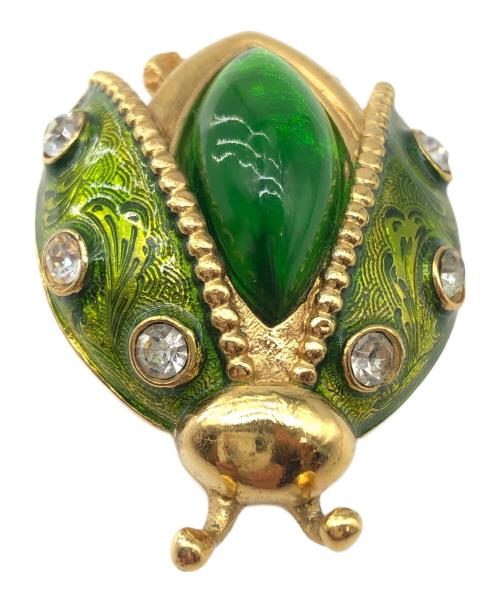 Christian Dior（クリスチャン ディオール）Christian Dior (クリスチャン ディオール) てんとう虫型ブローチ ゴールド×グリーンの古着・服飾アイテム