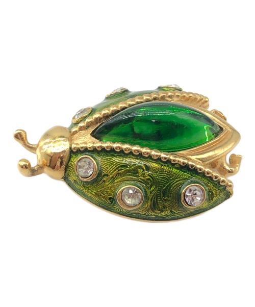 Christian Dior（クリスチャン ディオール）Christian Dior (クリスチャン ディオール) てんとう虫型ブローチ ゴールド×グリーンの古着・服飾アイテム