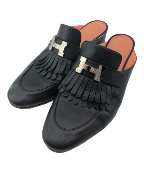 HERMES（エルメス）HERMES (エルメス) フリンジミュール ブラック サイズ:37 1/2の古着・服飾アイテム