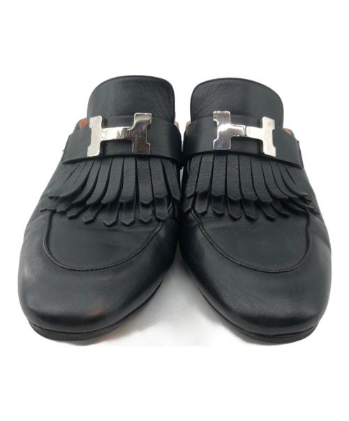 HERMES（エルメス）HERMES (エルメス) フリンジミュール ブラック サイズ:37 1/2の古着・服飾アイテム