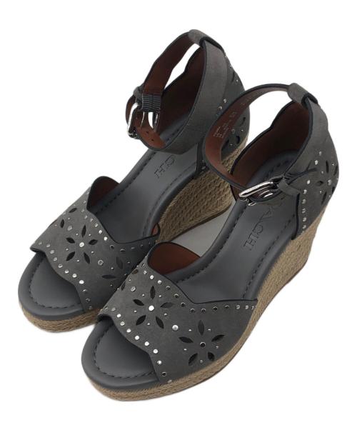 COACH（コーチ）COACH (コーチ) ウェッジソールサンダル グレー×ナチュラル サイズ:5 未使用品の古着・服飾アイテム