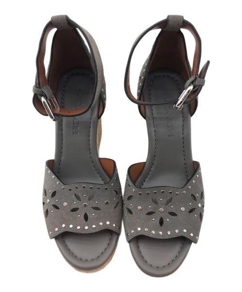 COACH（コーチ）COACH (コーチ) ウェッジソールサンダル グレー×ナチュラル サイズ:5 未使用品の古着・服飾アイテム