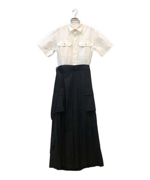 sacai（サカイ）sacai (サカイ) 半袖ワンピース ホワイト×ブラック サイズ:1の古着・服飾アイテム