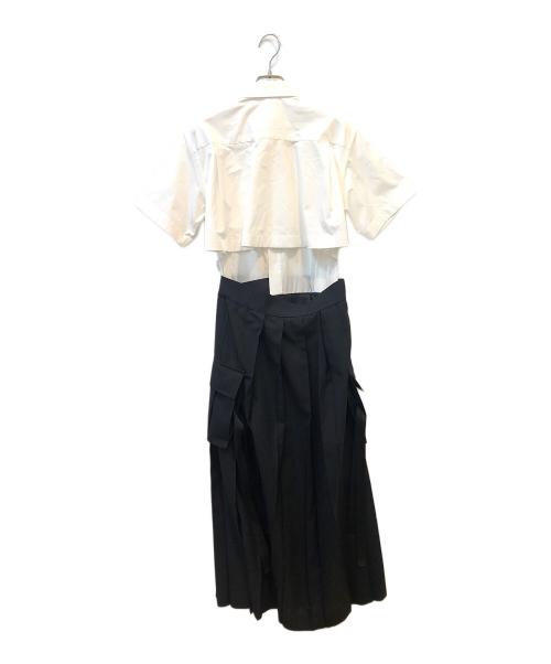 sacai（サカイ）sacai (サカイ) 半袖ワンピース ホワイト×ブラック サイズ:1の古着・服飾アイテム