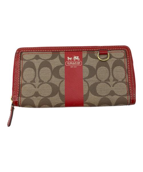 COACH（コーチ）COACH (コーチ) 長財布 レッド×ブラウンの古着・服飾アイテム