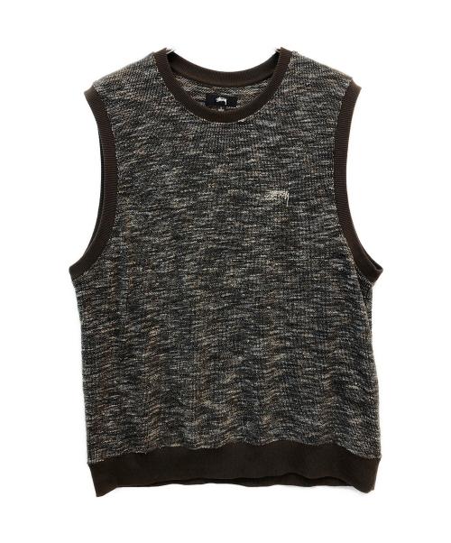 stussy（ステューシー）stussy (ステューシー) ニットベスト ブラウン×グレー サイズ:Lの古着・服飾アイテム