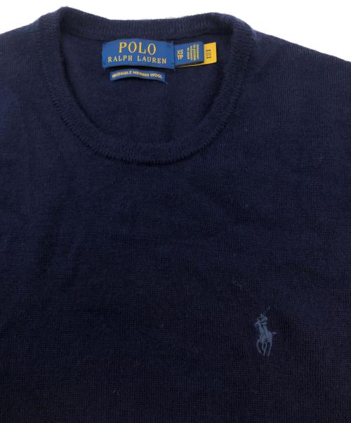POLO RALPH LAUREN（ポロ・ラルフローレン）POLO RALPH LAUREN (ポロ・ラルフローレン) 薄手ニット	ウール100 ネイビー サイズ:XSの古着・服飾アイテム