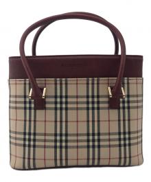 BURBERRY（バーバリー）の古着「ハンドバッグ ノバチェック」｜ボルドー×ベージュ